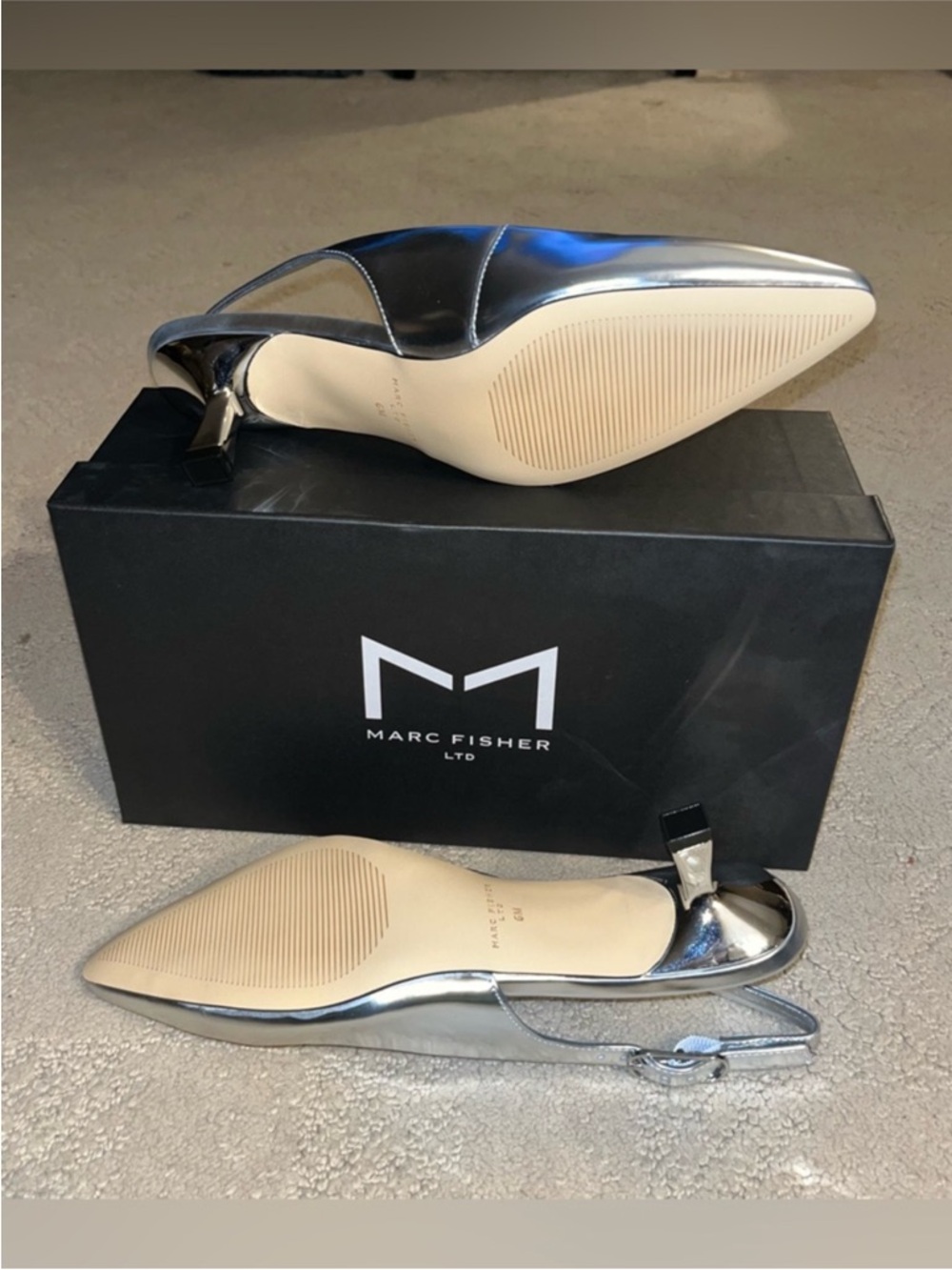 Marc Fisher LTD Kory Pointed Toe Kitten Heel Pump Silver 040 Leather Women’s 7 - Picture 12 of 15